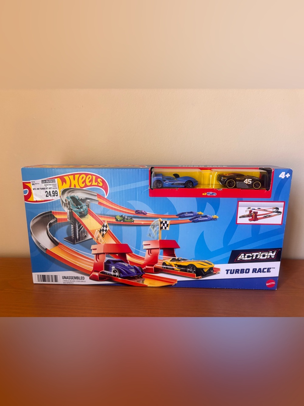 Hot Wheels Turbo Race Track Set - Blue/Orange New in Box cars